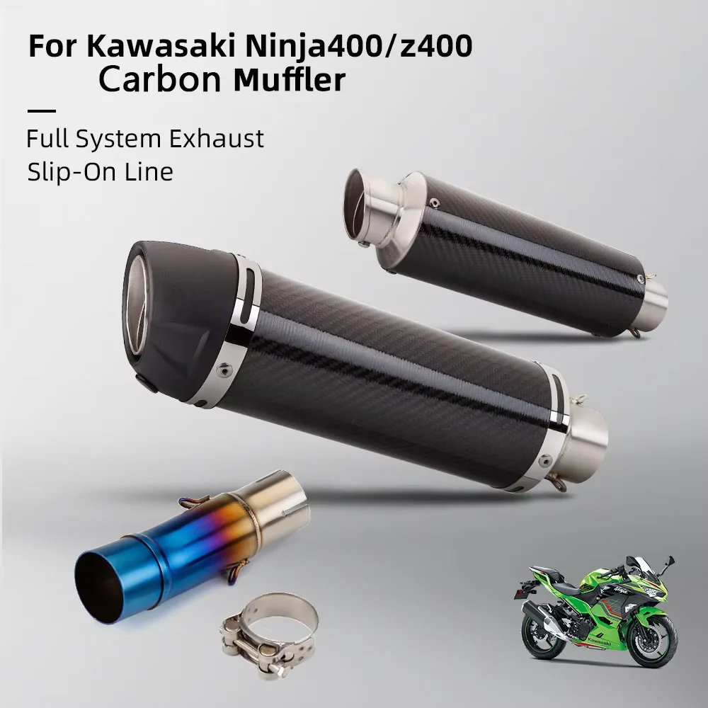 

Slip On For KAWASAKI Ninja400 Z400 z400 2017-2024 Motorcycle Exhaust System Middle Link Pipe Carbon Muffler with DB Killer