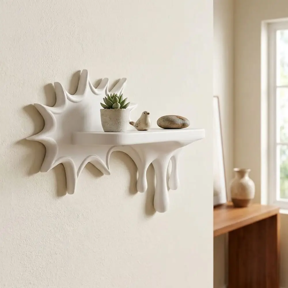 3D Printed Burst Dripping Shape Wall Shelf Plastic Irregular Shape Melting Display Rack Melting Artistic Decorative Shelf