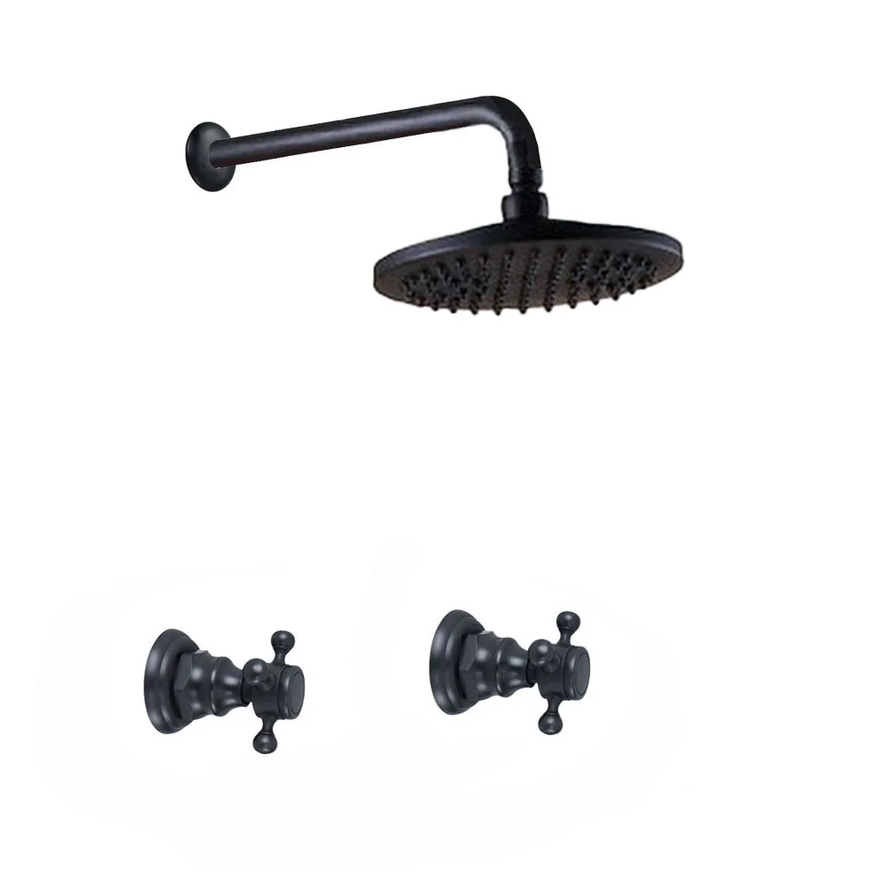 Black Oil Rubbed Brass Wall Mounted Bathroom Rain Shower Head Two Cross Handles Faucet Control Valve Stopcock Tap Set mbn204