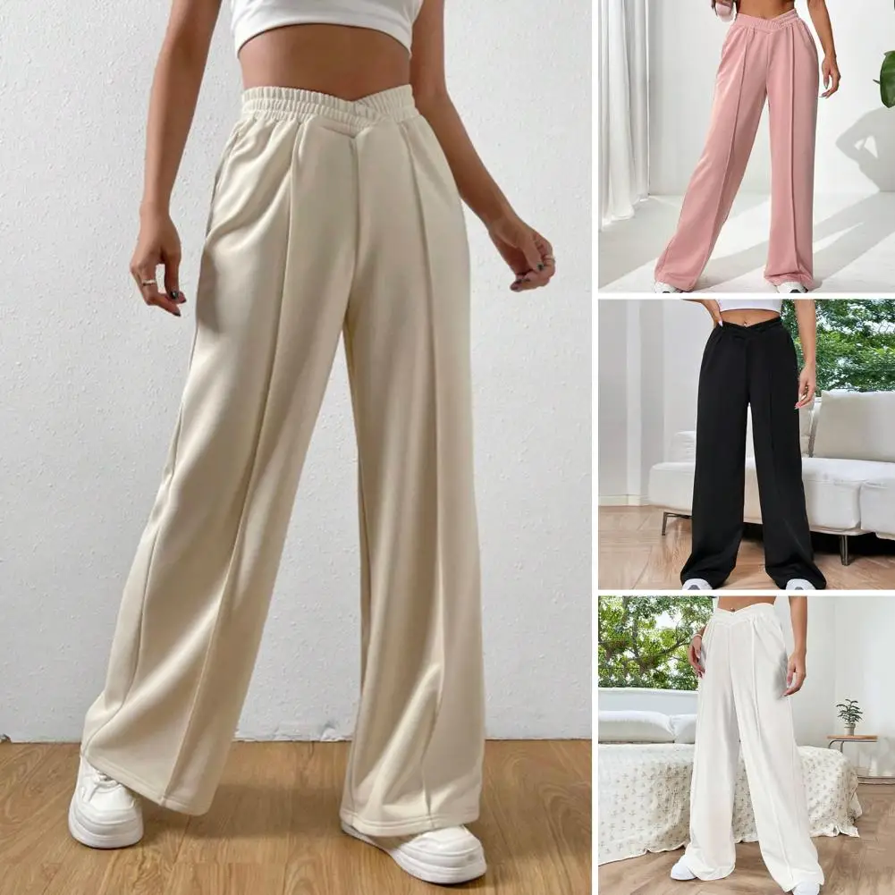 Pantaloni da salotto a gamba larga pantaloni a gamba larga in vita elastica pantaloni a gamba larga a vita alta a forma di V da donna alla moda per l'uso quotidiano