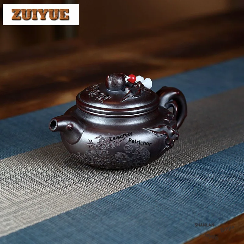 

300ml Zen Yixing Purple Clay Teapots Master Handmade Longevity Peach Antique Pot Raw Ore Ancient Red Mud Kettle Zisha Tea Set