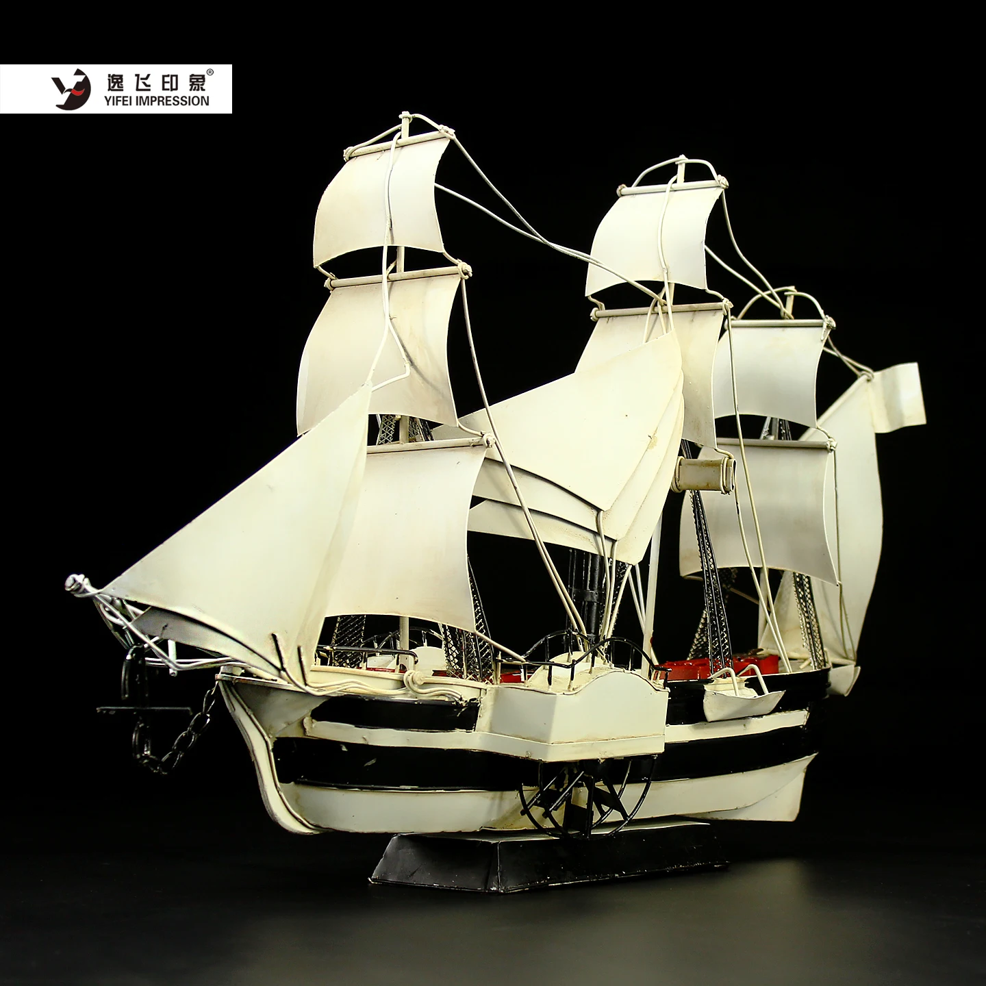 Handmade Retro Metal Sailboat Model Vintage Sailing Ship Nautical Decorative Figurine for Home Office Desk Coastal Themed Room
