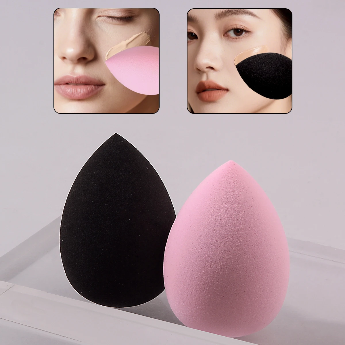 Spugna per trucco 2 pezzi, uovo di bellezza a doppio uso asciutto e bagnato, senza rifiuti in polvere, adatta per fondotinta/correttore, strumento per il trucco adatto ai principianti