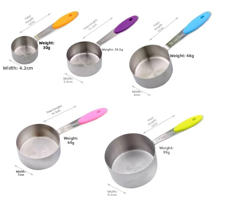 Precision Measuring Spoon Set 5-Piece 410 Stainless Steel with Clear Markings and Ergonomic Silicone Handle for Baking Cooking