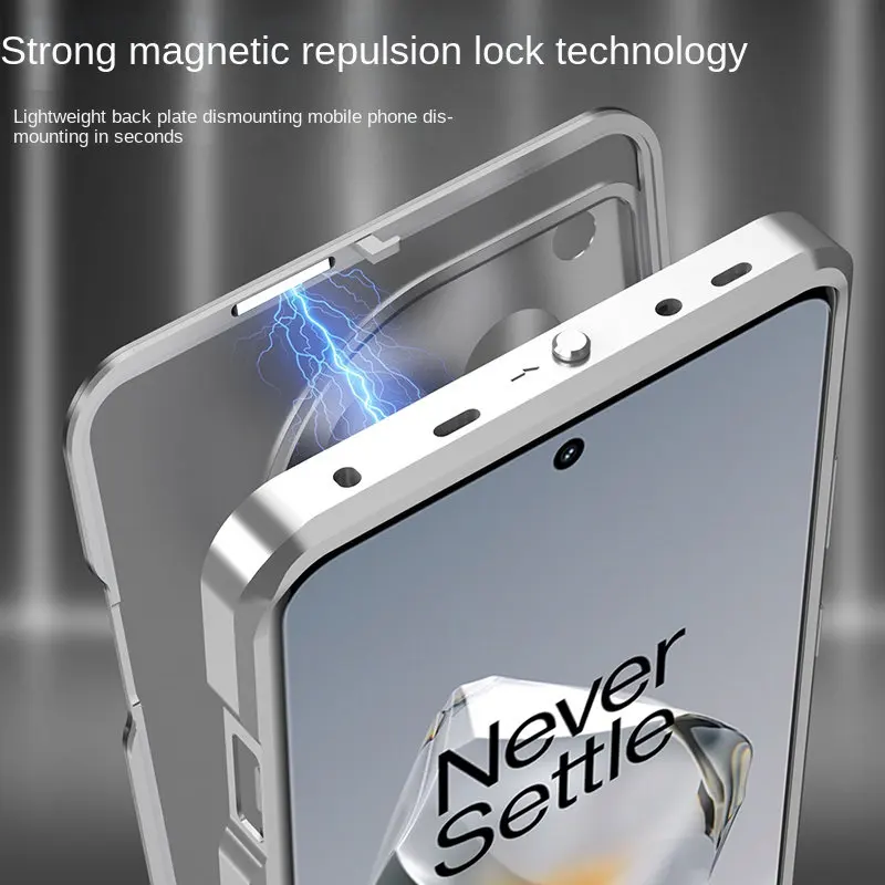 Metal Bumper Magnetic Case for Oneplus 12R 5G CPH2609 Aluminum Camera Lens Protector Matte Hard Back Cover for Oneplus 12R 5G