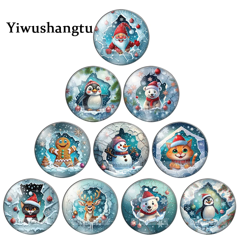 

Merry Christmas Bear Snowman Santa Claus patterns 12mm/18mm/20mm/25mm Round photo glass cabochon demo flat back Making findings