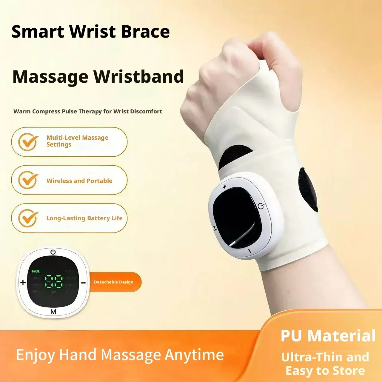 Smart Wrist Brace Pulse Massager Wireless Portable Wristband Therapy Multi-level Massage For Wrist Pain Relief PU Hand Support