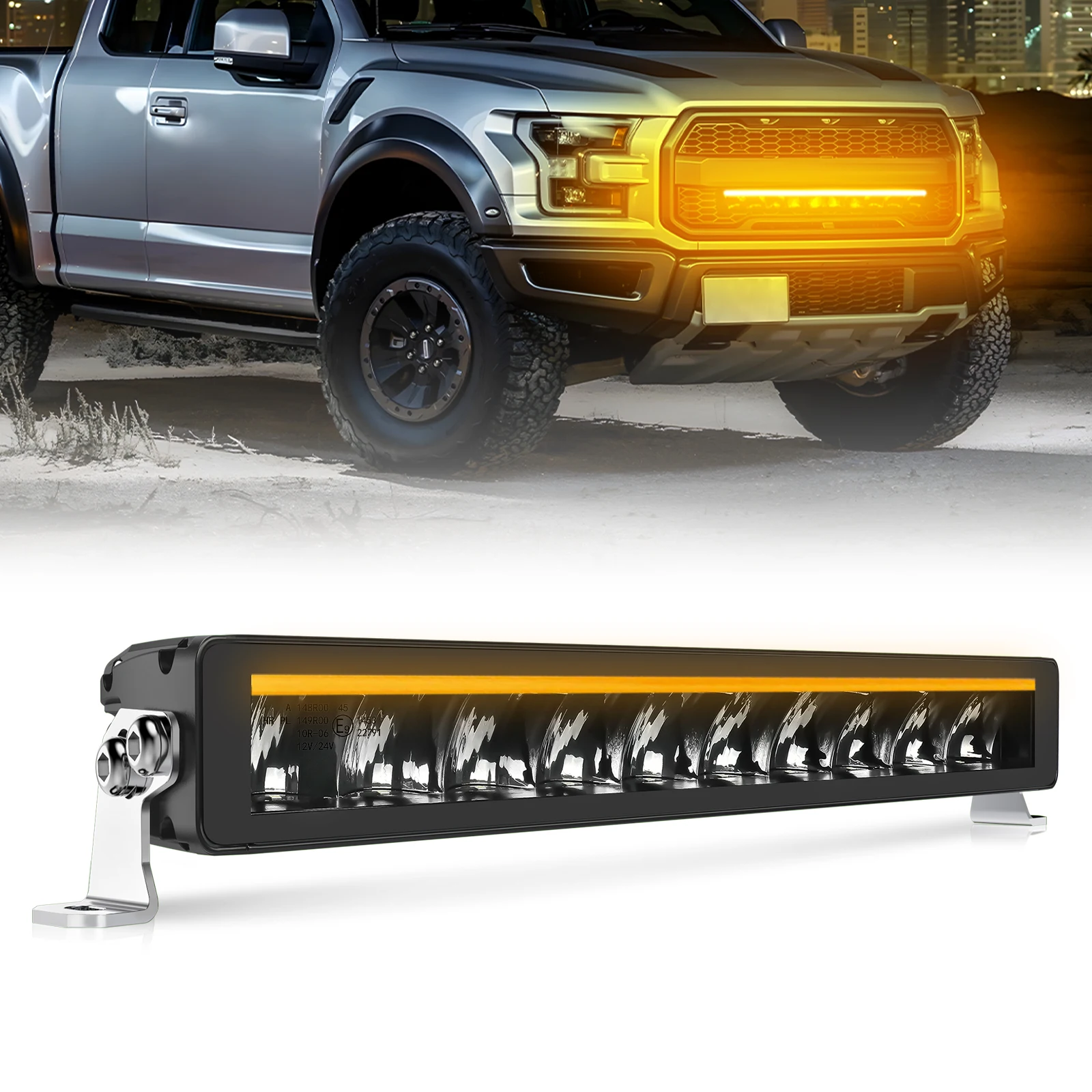 Barre lumineuse LED droite UNISHINE 10/21/32/40/58 pouces, blanc, faisceau haut/bas avec DRL ambre, IP68, éclairage tout-terrain pour Gladiator Ford SUV
