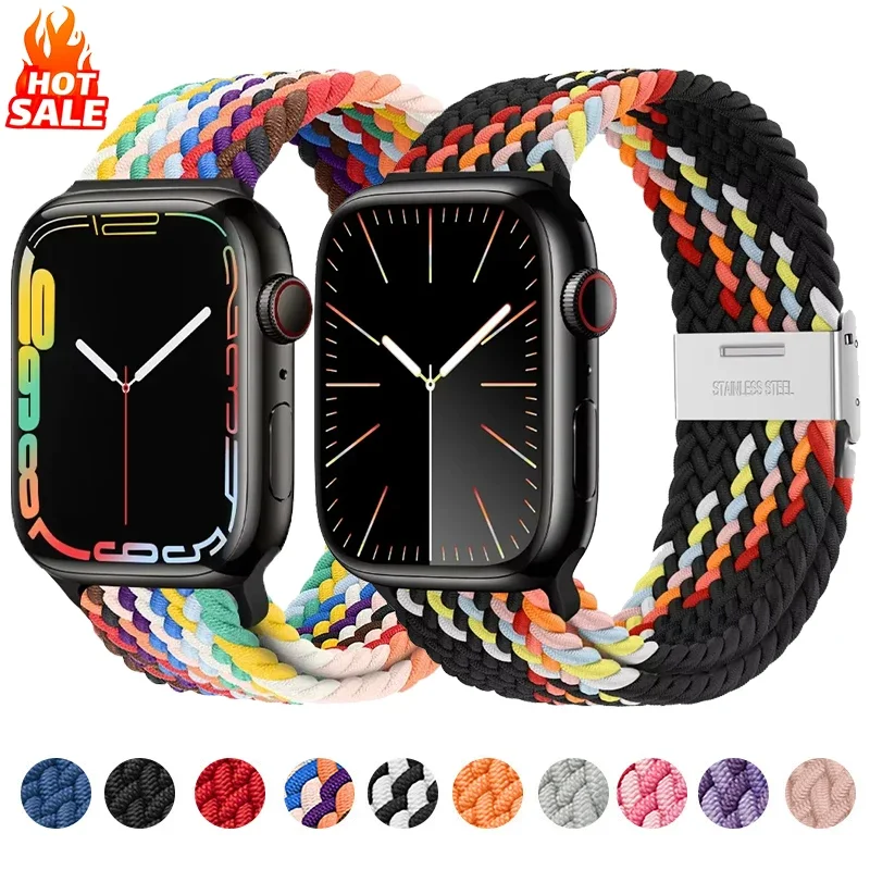 

Braided Nylon Loop Strap for Apple Watch Band Ultra 2 49mm Series 10 46mm 42mm45mm 44mm 41mm Elastic Bracelet IWatch 9 8 7 6 SE