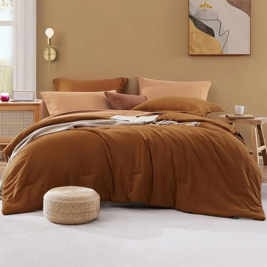 

Queen Comforter Set 7 Pieces Terracotta Bed in a Bag Queen with Fitted Sheet, Flat Sheet, 2 Shams, and 2 Pillowcases Warm Beddin