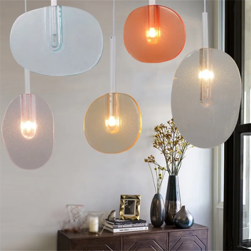 Lollipop Pendant Lamp modern macaron coloured leaf lamps Nordic glass lampshade simple children's room island kitchen lighting