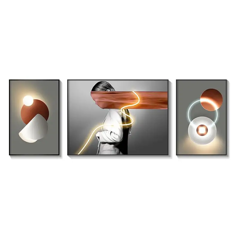 #Living Room Decoration Painting LED Lighting Mural Painting Character Triptych Hanging Painting Bedroom Sofa Background Wall