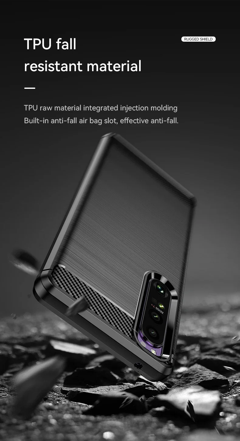 Carbon Faser Weiche Silikon Fall Für Sony Xperia 10 1 5 II III IV V VI Gebürstet Textur Zurück Abdeckung Anti schock Shell Fall Funda – Detail 8