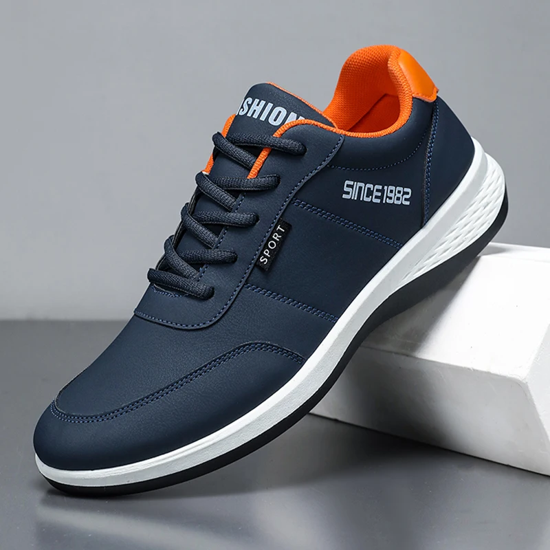 

Новая мужская спортивная обувь для бега, удобные кожаные верхние кеды, повседневная обувь на шнуровке для прогулок, уличные кроссовки для мужчин