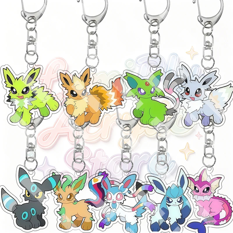 Cartoon Neon Recolor Eeveelutions Acrylic Keychain Eevee Umbreon Leafeon Sylveon Anime Backpack Pendant Ring Collectible Gifts