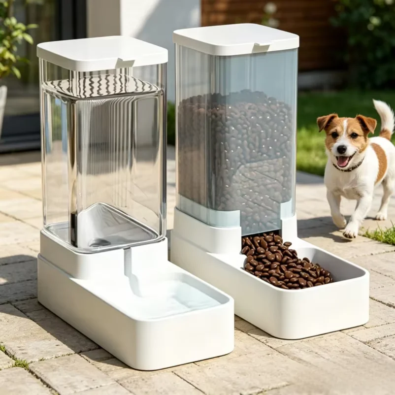 

Plastic Gravity Automatic Dog Feeder Water Dispenser Set, 1pc/2pcs Pet Food Water Bowl for Dogs