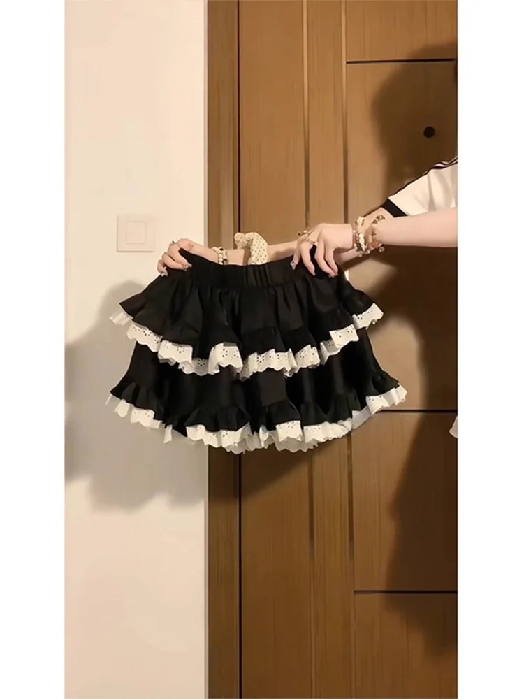 Bla الدانتيل لصق الباليه Sle ort f طول تنورة منتفخة للنساء الربيع الصيف كعكة تنورة عالية الخصر ألف خط صورة ظلية