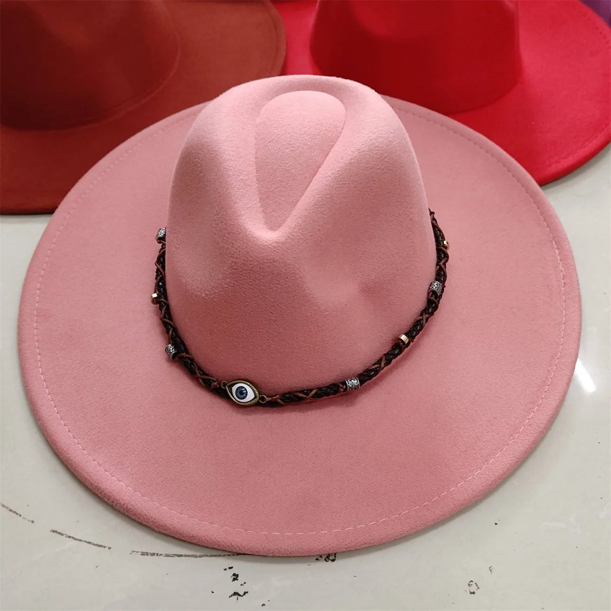 2023 Fashion Felt Fedora Hat For Men Women Vintage Style Hat Eye Strap Accessories Panama Jazz Big Brim Hat Wholesale