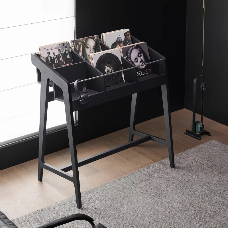 

Стеллаж для хранения виниловых пластинок из североамериканского импортного дуба, ретро-дизайн, массив дерева