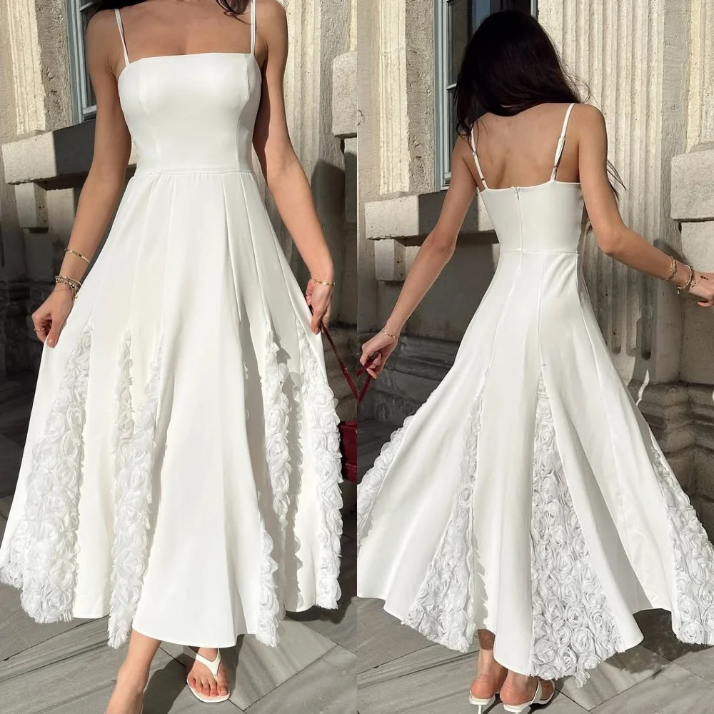 

Customized Chinese Style Exquisite Chiffon Applique Draped A-line Spaghetti strap Ankle Length Dresses Bespoke Occasion Dresses