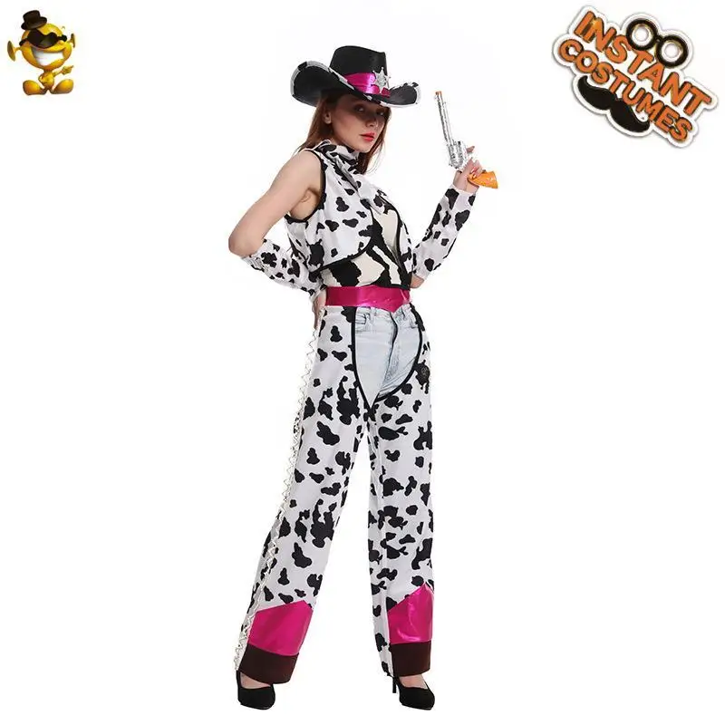 

Women's Western Cowboy loween Costume Par Performance Clothes Masquerade Ball Outfit Fem Version PU Material