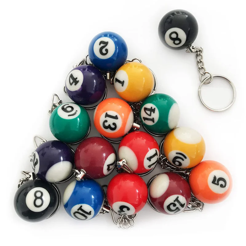 -MEOF Juego de llaveros de bolas de billar de colores, 48 piezas, mini bolas de llavero mágicas, accesorios de cadenas de billar de ocho bolas