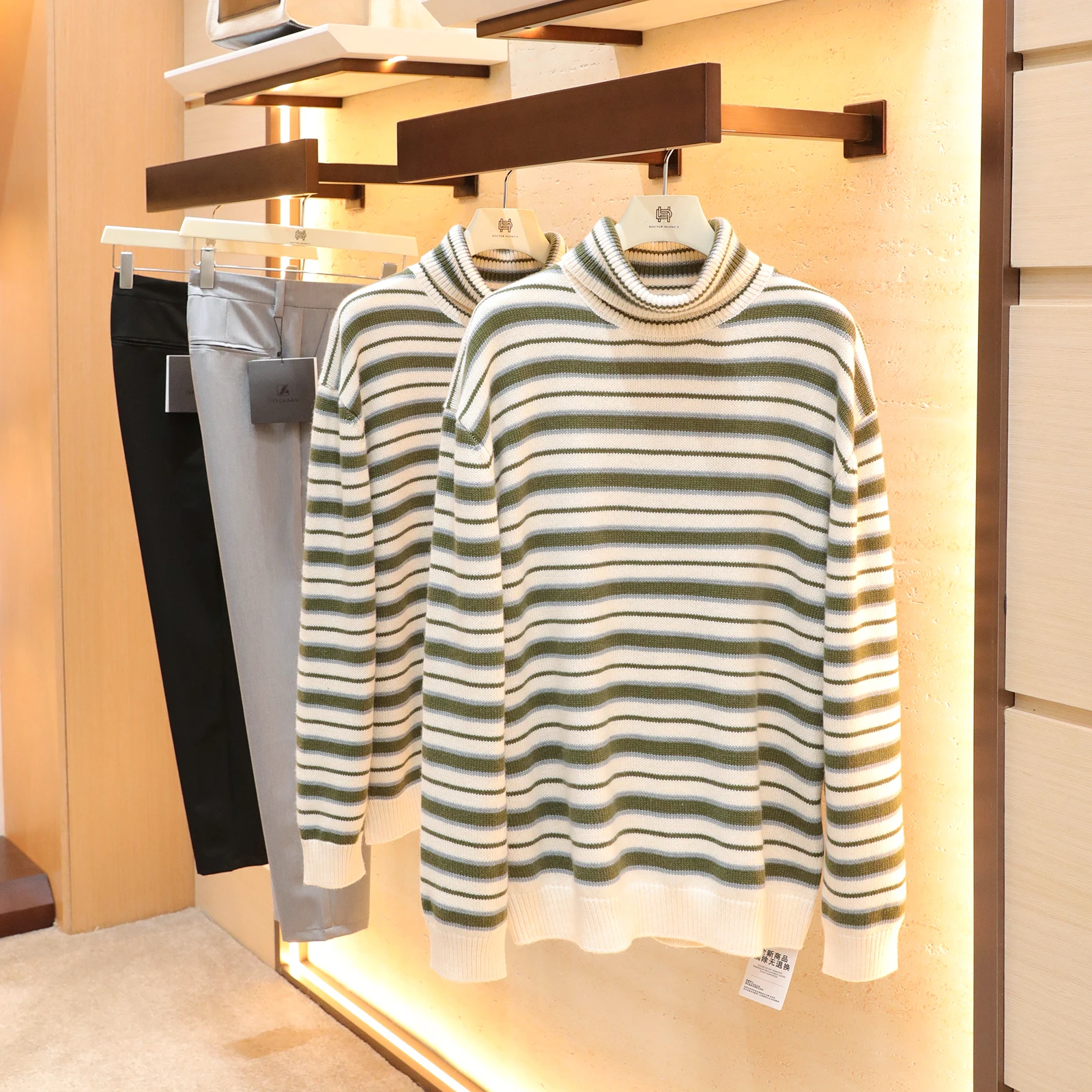 

Autumn Winter High Ne Knitted Sweater Wool Blend Base Layer Clothing Casual Loose Fit Long Sve Striped Men's Innerwear