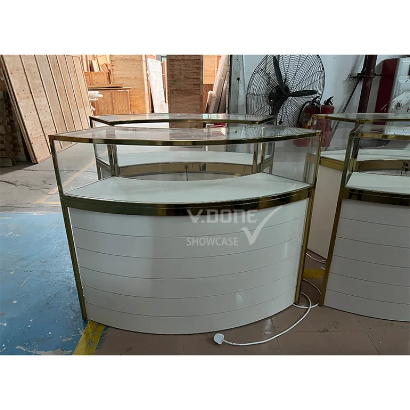 [Customized] custom luxury round tempered glass watch jewelry display showcase store display counter furniture cabinet