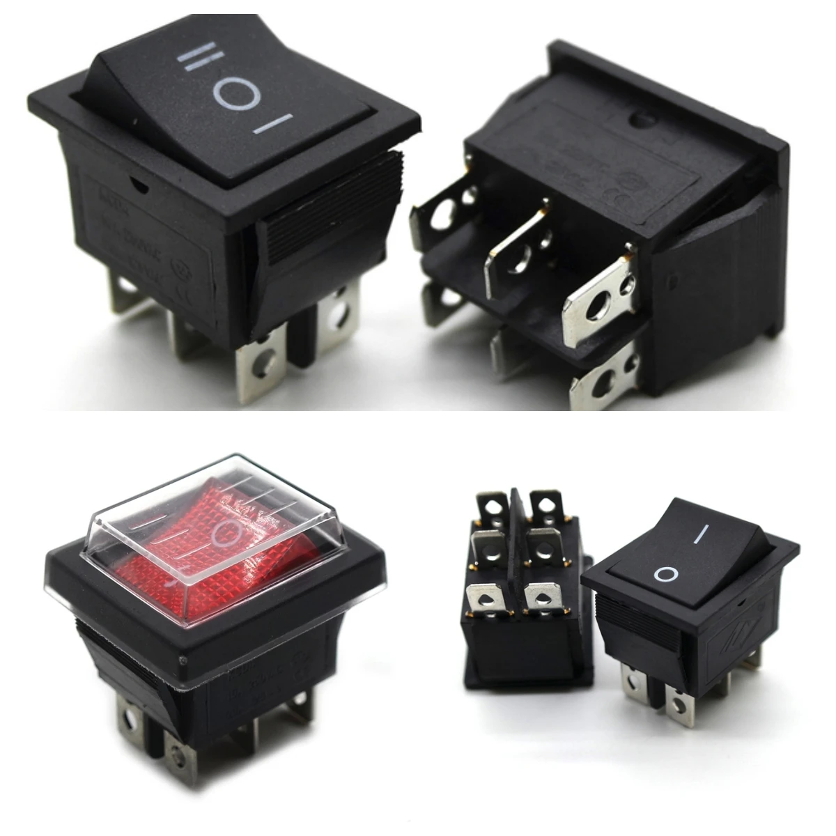 5PCS KCD4 With Waterproof Cover Conventional Rocker Power Switch Black  3 Position 6 Pins Electrical Equipment 16A/20A 125V/250V