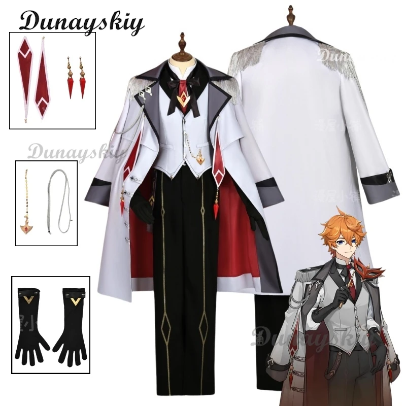 

Game Cuiye Huaya Genshin Impact Tartaglia Kostum Cosplay Uniform Halloween Party Performance Costume Wig