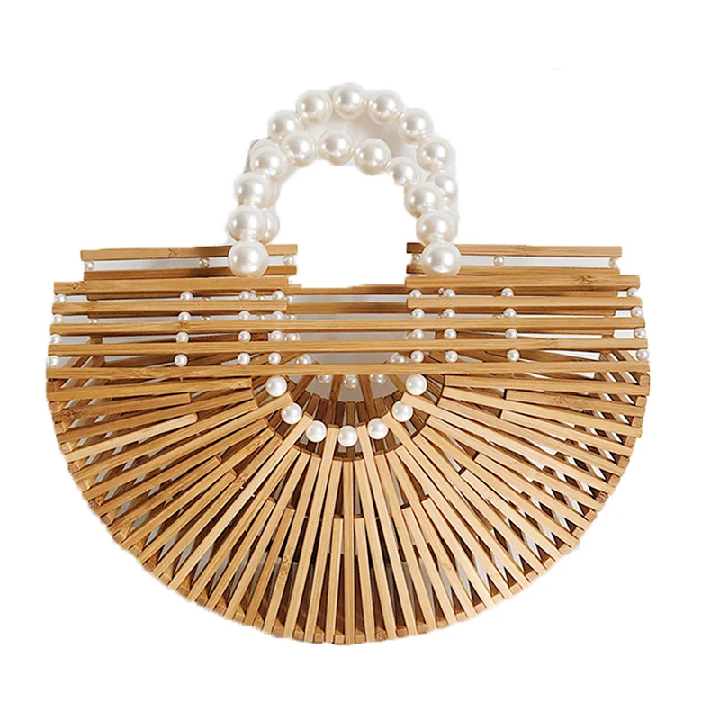 

Women's Bag Fashion Shoulder Bags Beach High Quality Handmade Pearl Hollow Bamboo Weaving Handbags Versatile High-Capacity Party
