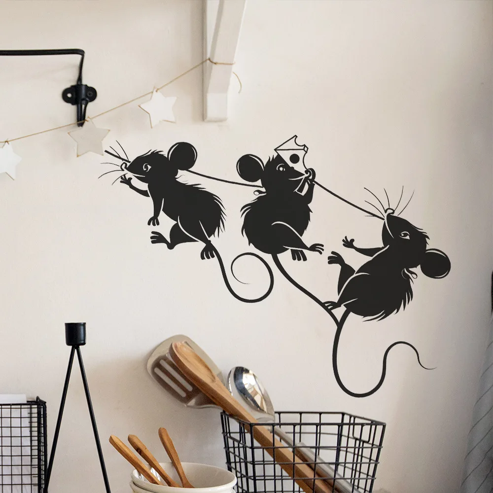 

Cartoon Stealing Cheese Mouse Wall Sticker Kitchen Restaurant Background Decoration Mural Room Home Decor Self-adhesive Decals