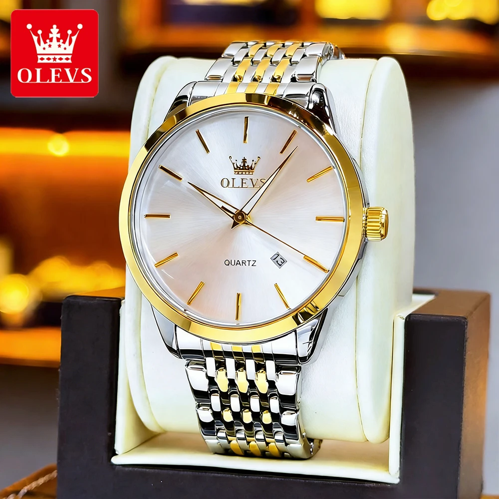 

OLEVS Men's Watches Simple Business Stainless Steel Original Brand Quartz Wristwatch for Man Date Waterproof Luminous 2907 New