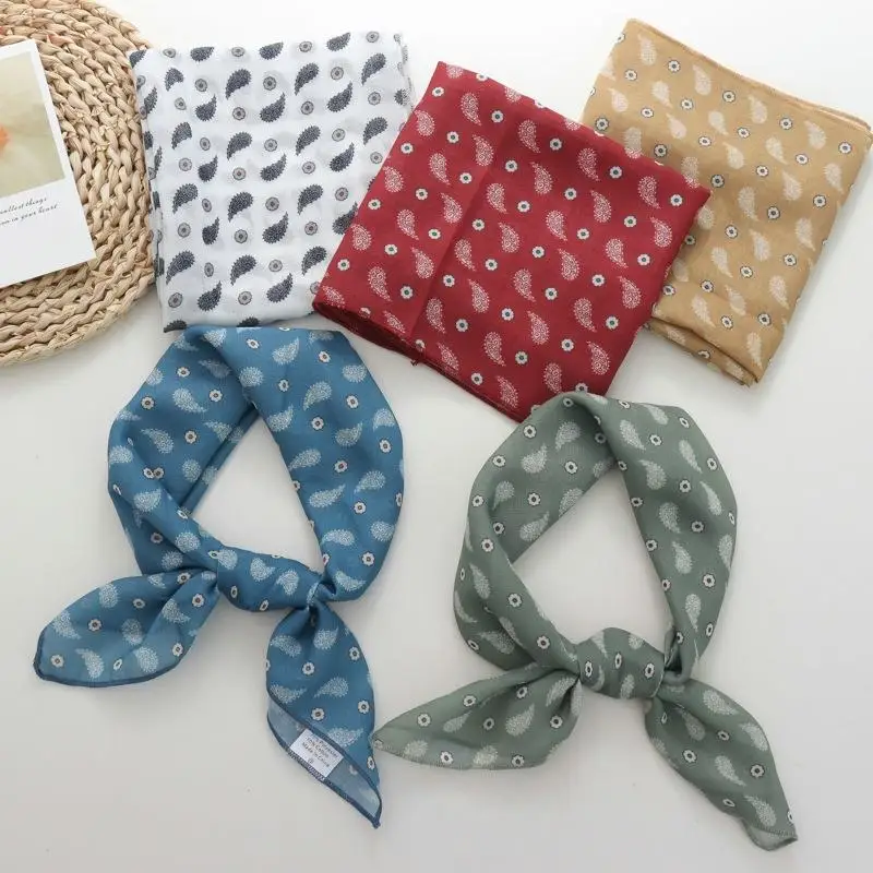 

58 см хлопковый льняной квадратный шарф с цветочным принтом, платок, шейный платок, женский хлопковый платок в стиле ретро, женская повязка на голову, хиджаб, шарфы на шею