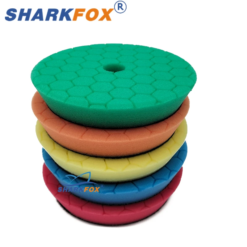 Sharkfox 5/6Mix Color Car Polishing Pads Car Spong Buffing Polish Pad With Hook&Loop For DA/RO/GA Car Buffer Polisher