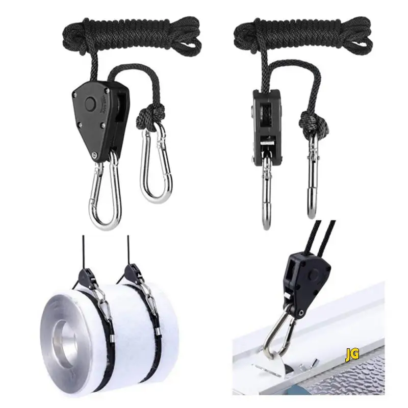 

24PCS Adjustable 1/8Inch Lanyard Hanging For Tent Fan LED Grow Plant Lamp Rope Ratchet Hanger Pulley Lifting Pulley Hook
