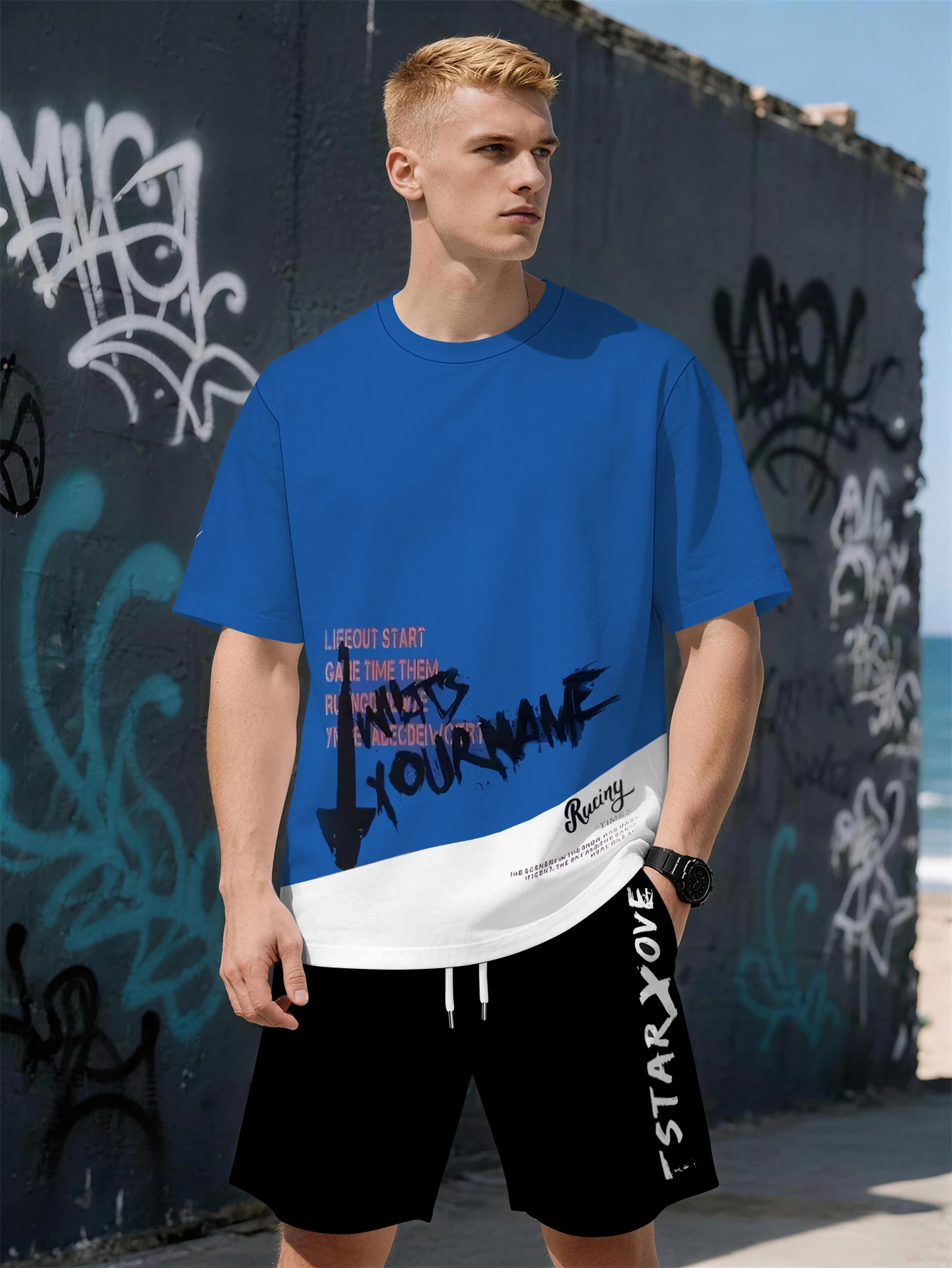 

2026 Summer Men's Suit with Letter Print Breathable Lightweight Casual Fashionable Outdoor Men's Clothing
