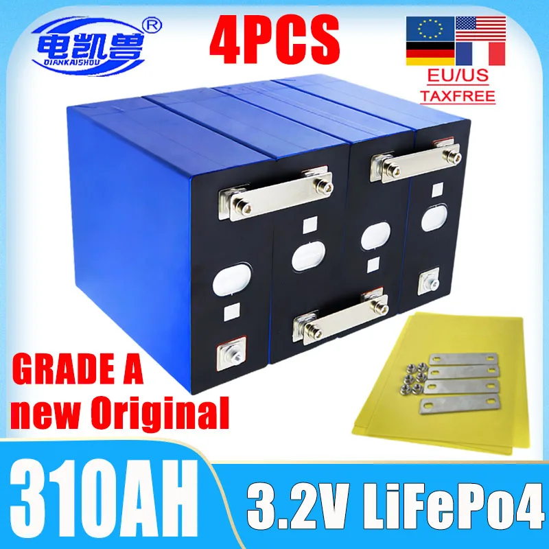 4PCS 3.2V 310Ah LifePO4 Battery DIY12V 24V Suitable for RV Electric Boat High quality A-class Rechargeable Battery tax exempt