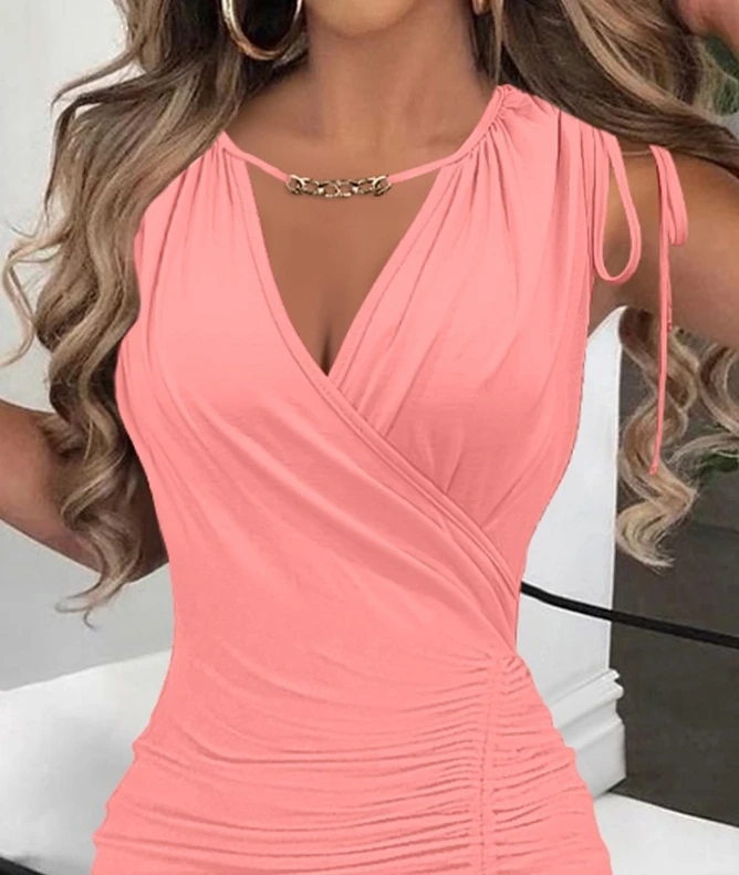 Vestido ceñido con cordón para mujer, traje Sexy y elegante con abertura alta, ropa informal sin mangas para verano, 2024