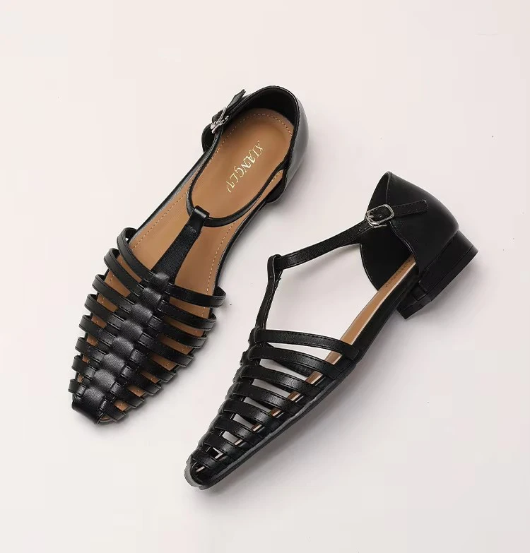 NONE ZAROY Sommer Cross Strap Flache Sandalen Frauen Runde Kappe Knöchel Schnalle Hohl Casual Römischen Sandalia Zapatos De Mujernostiek 3