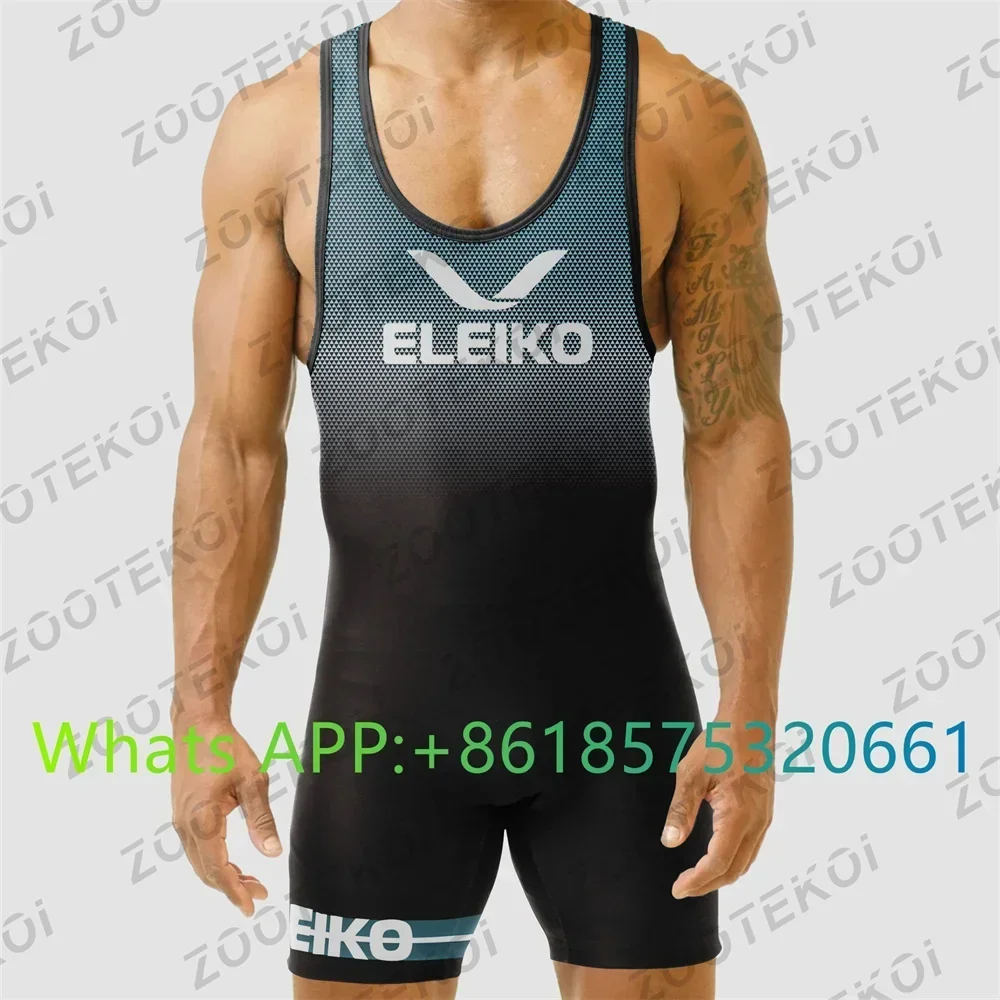 Mens Round Neck Sleeveless Workout Sport Bodysuit Athletic Wrestling Boxers Jumpsuit Leotard Nightwear Male Body Shapers Costume