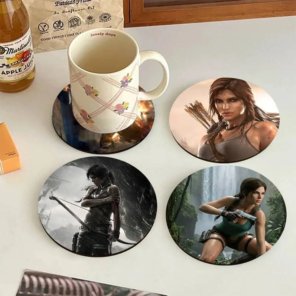 Game Tomb Raider Cartoon Round Wooden Coasters Suitable For Restaurants And Coffee Home Gift Choice Holidays