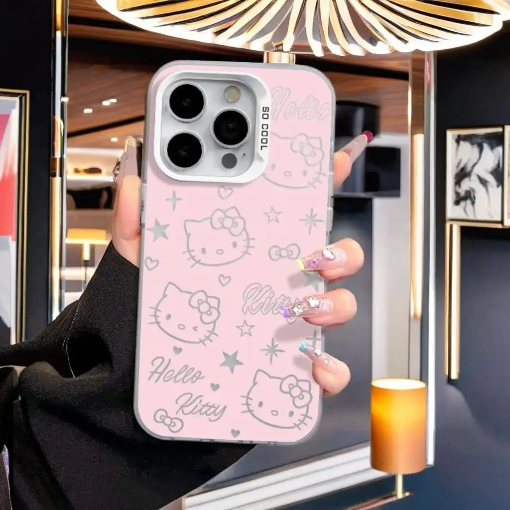 كامل الشاشة مرحبا كيتي ستار لطيف قضية الهاتف آيفون 17 16 15 14 13 برو ماكس X XR XS 7 8 زائد 16E 11 12 13 17 برو غطاء جميل