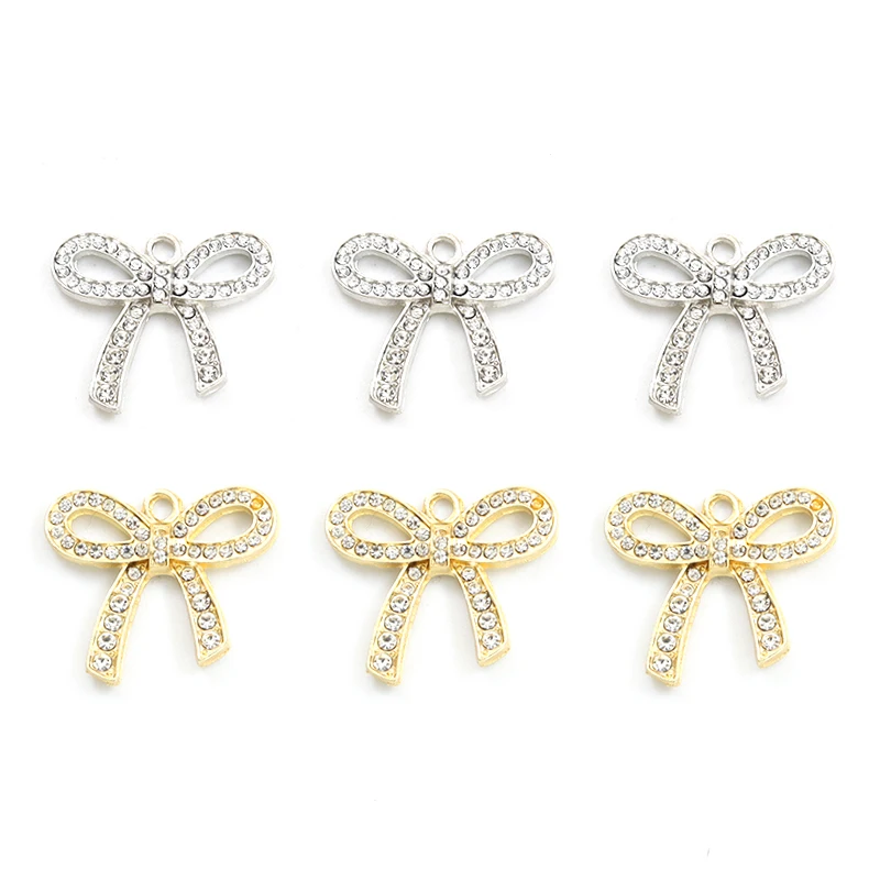 10pcs Luxury Crystal Bowknot Charms Alloy Rhinestone Fashion Women Bow Tie Pendant DIY Necklaces Earrings Bracelets Accessories