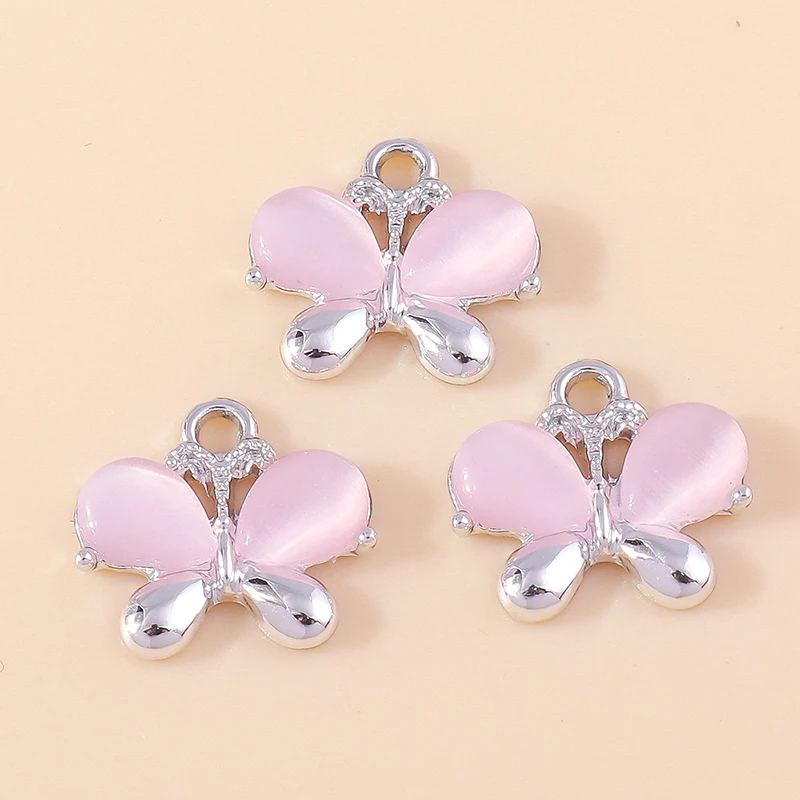 Zarte 10 stücke Opal Stein Schmetterling Charms Silber Farbe Tiere Schmetterling Anhänger für DIY Schmuck Machen Ohrringe Armbänder – Detail 1