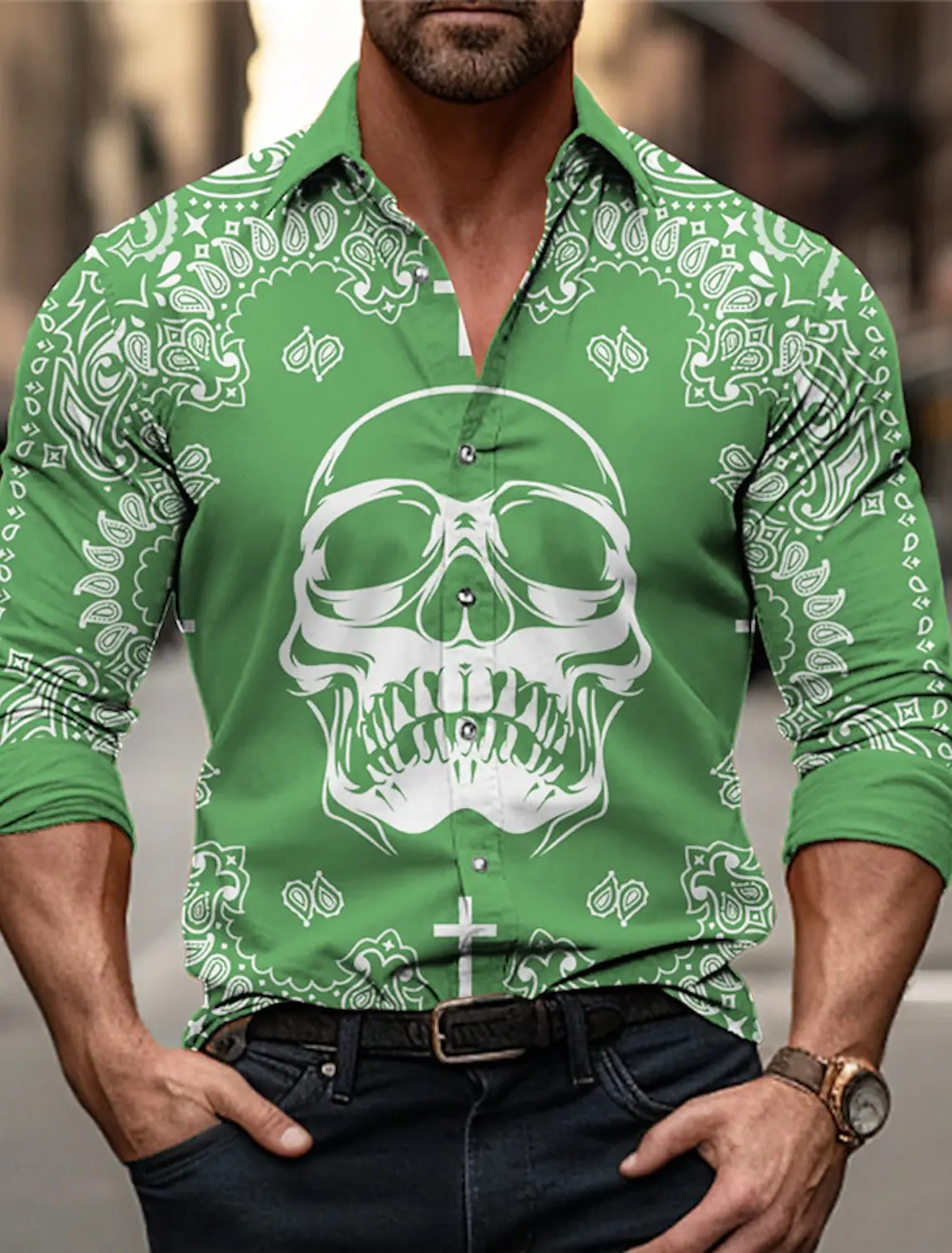 Skull Halloween Casual Men\'s Formal Shirt Button Shirt Long Sleeve Business Daily Autumn Spring Summer 3D Shirt Collar Button