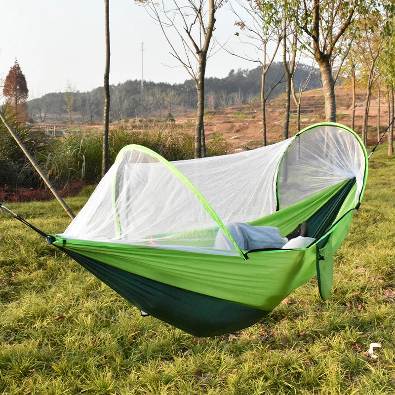 Fully Automatic Quick-open Pole Mosquito Net Hammock 1/2 Person Outdoor Camping Anti-mosquito Anti-rollover Hammock Garden Swing