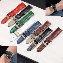 Universal Leather Watch Strap 18mm 20mm 22mm 24mm Watchband For Women Men Watch Accessories Solid Buckle Black Greenwhite  Brown