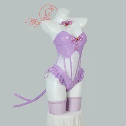 MOBBUNNY Women PM Derivative Sexy Lingerie Bodysuit Shiny Leather Tight Bodysuit with Collar Headband