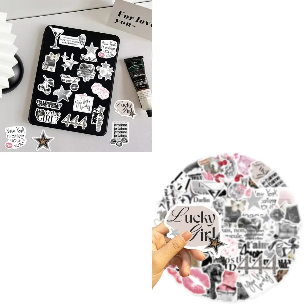  50Pcs Waterproof Aesthetic Sticker Scrapbooking Decorative Sticker for Notebook Water Bottle Phone Skateboard Guitar